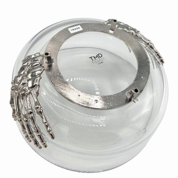 NWT TMD SILVER METAL SKELETON HANDS FOOTED GLASS BOWL HALLOWEEN GOTHIC CANDY - Picture 4 of 4